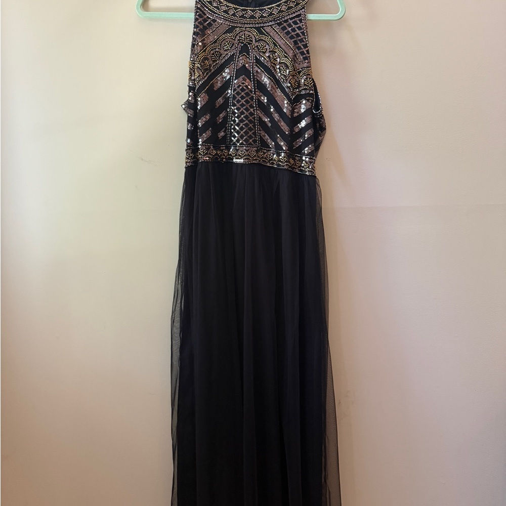 Elegant Black and Gold Halter Dress